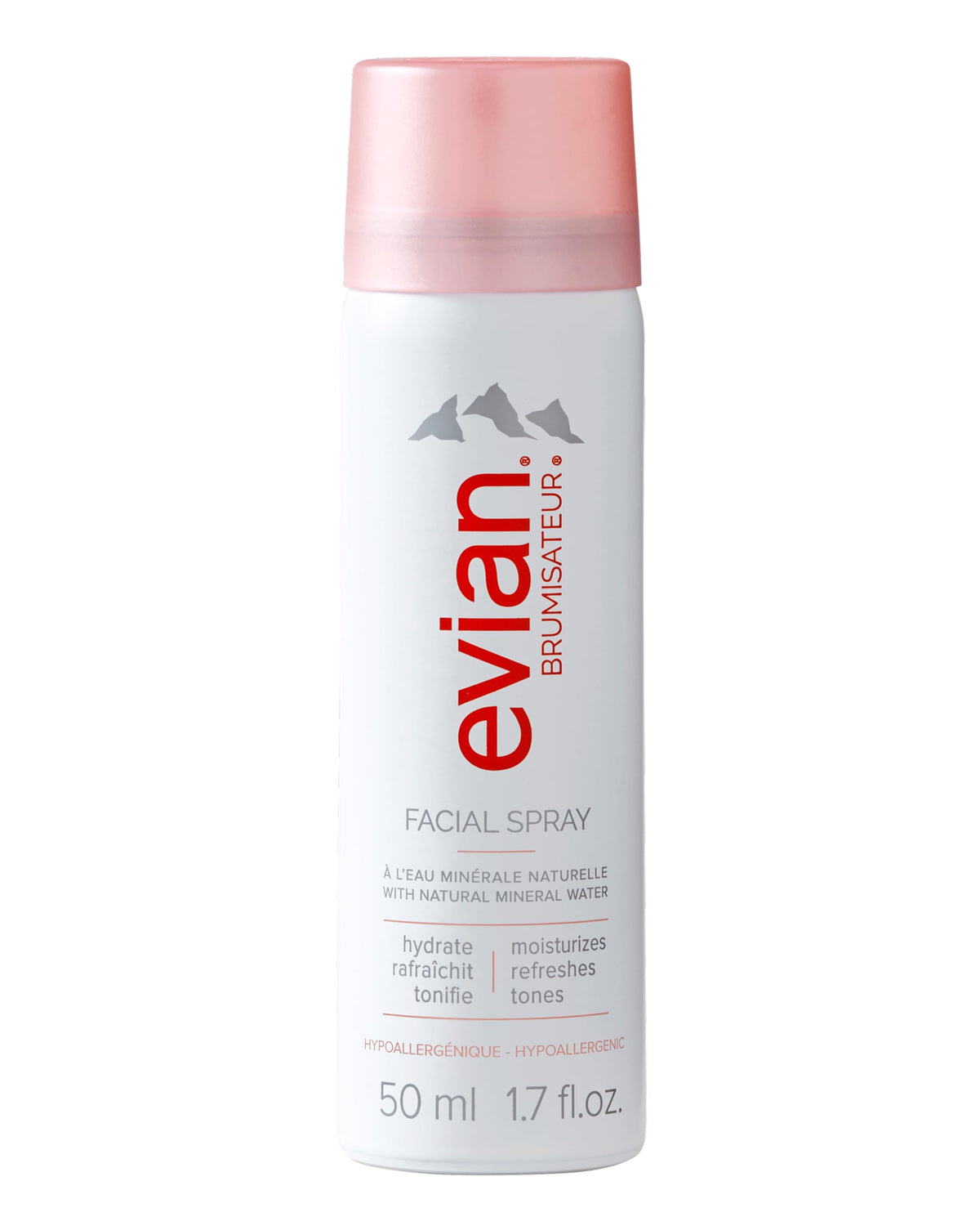 BRUMISATEUR Evian front packaging showing compact travel size and branding