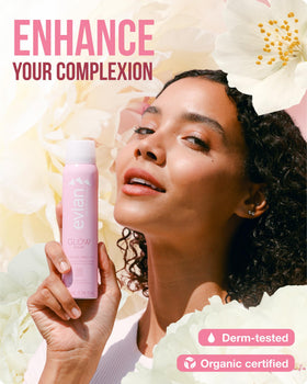 BRUMISATEUR Evian Glow ingredients display with aloe and white tea for soothing benefits
