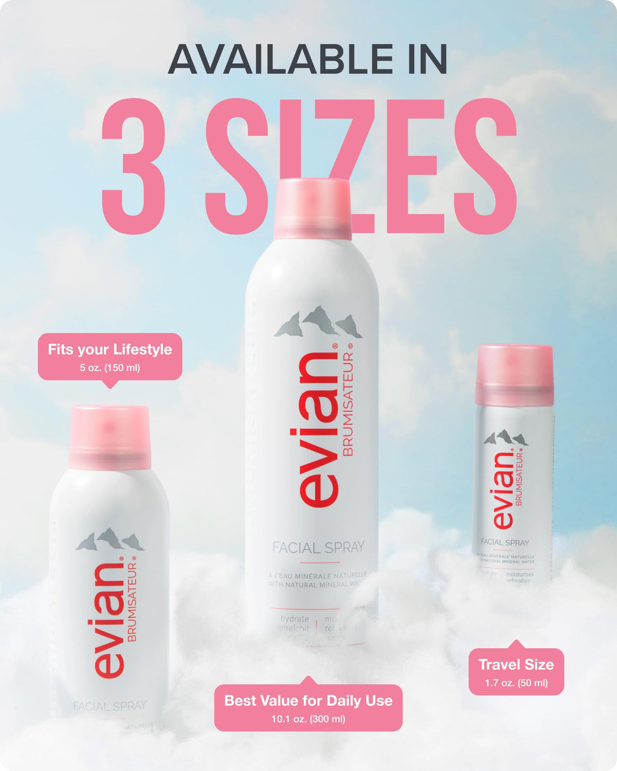 BRUMISATEUR Evian label and ingredient panel highlighting sealed mineral water