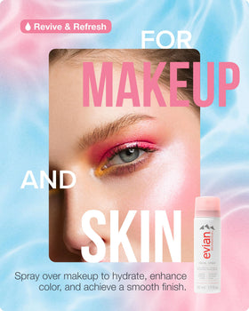 BRUMISATEUR Evian used to refresh makeup on model for dewy finish benefit
