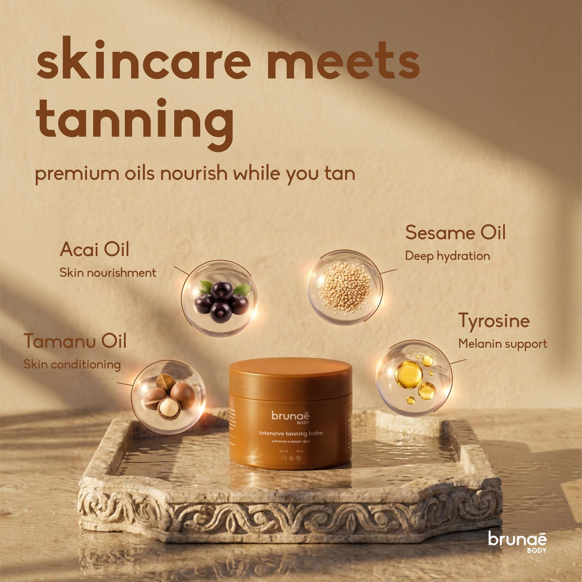 brunae body being applied to leg showing even coverage and hydrated skin result