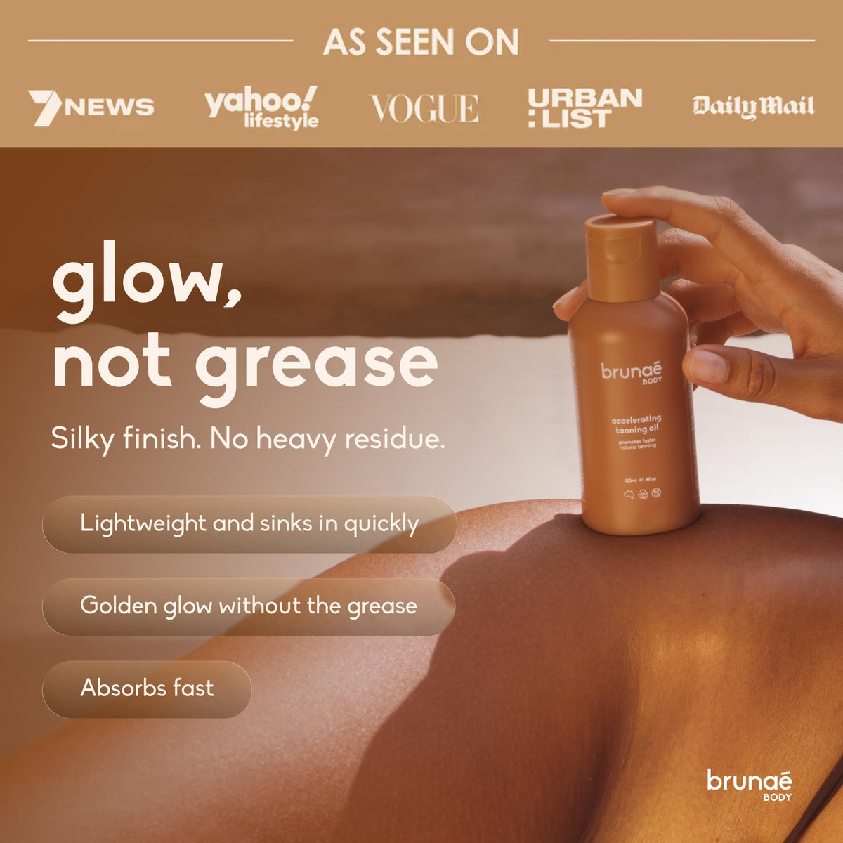 Brunae Body ready beside tanning bed demonstrating salon-compatible use