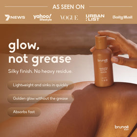 Brunae Body ready beside tanning bed demonstrating salon-compatible use