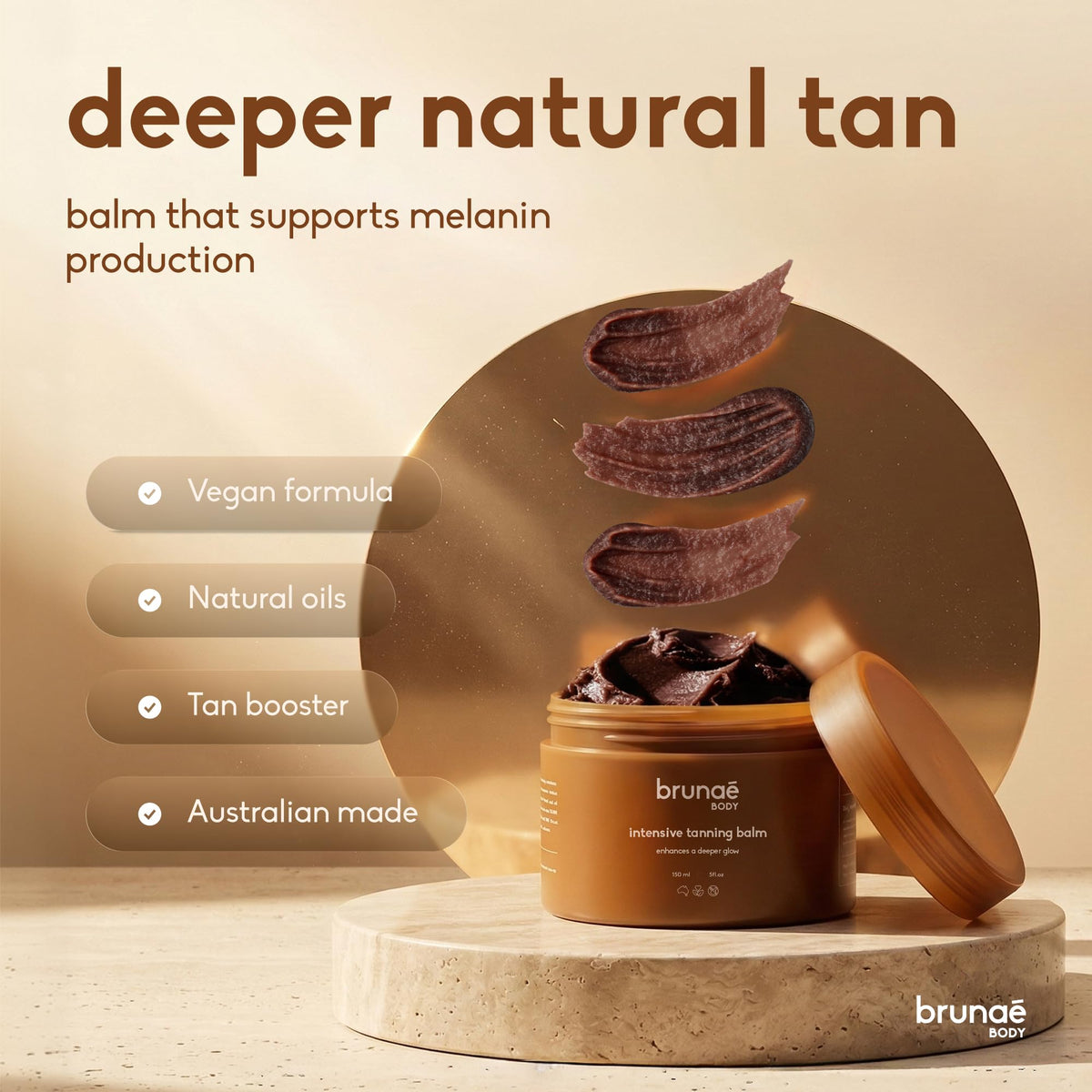 brunae body balm texture close-up revealing smooth, silky lotion for easy glide