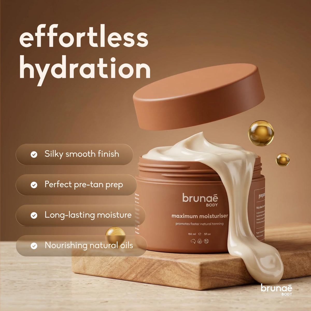 Brunae Body lotion texture close-up showing creamy hydration
