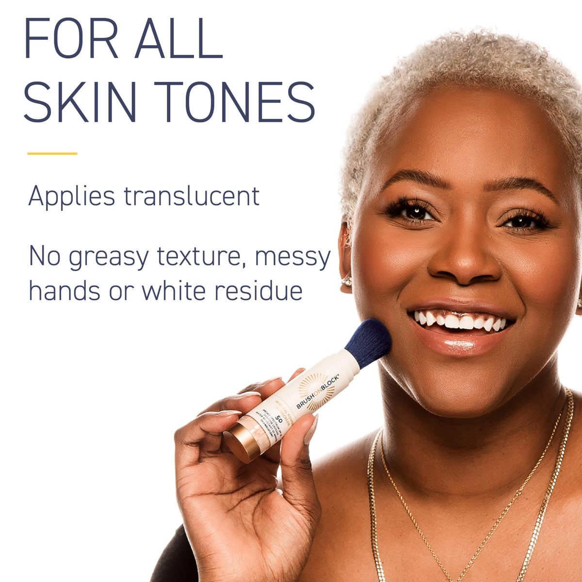 Brush On Block being applied over makeup for quick reapplication benefit
