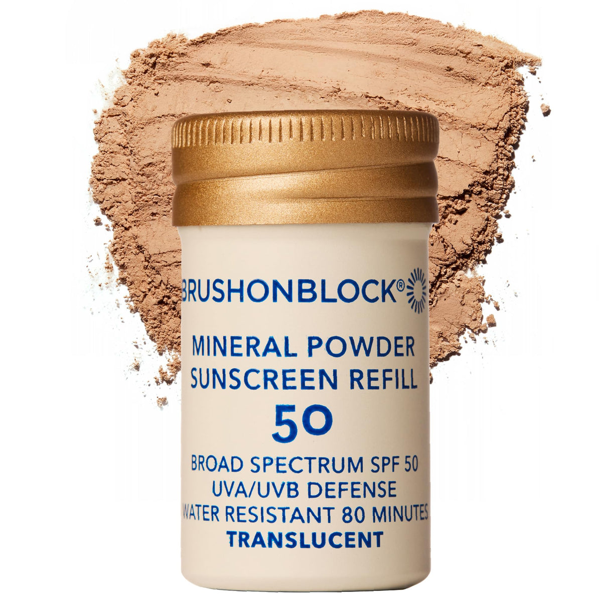 Brush On Block refill front packaging showing product and eco benefit