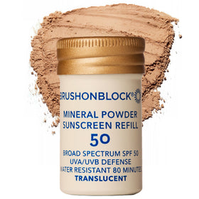 Brush On Block refill front packaging showing product and eco benefit