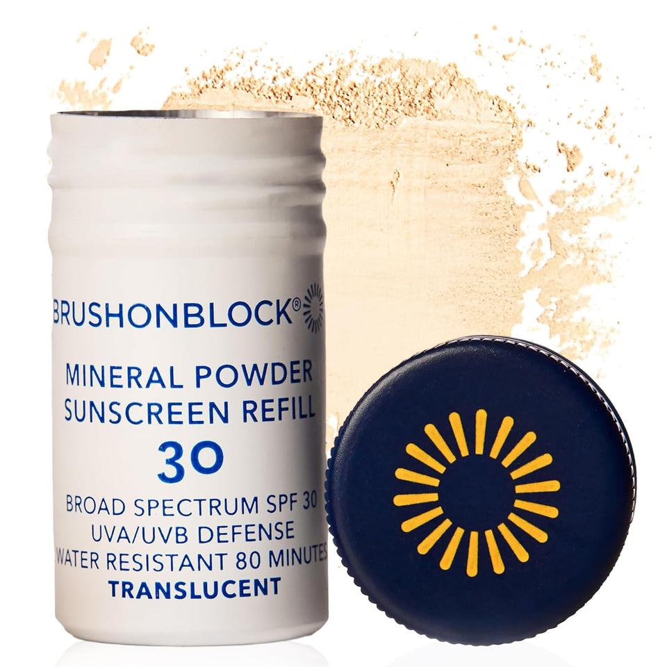 Brush On Block front packaging showing refill product and SPF benefit