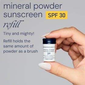 Brush On Block powder close-up highlighting fine mineral texture and even coverage