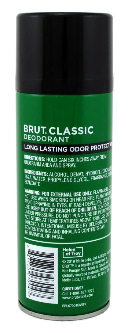 Brut in-use spray action on underarm demonstrating fast-dry protection benefit