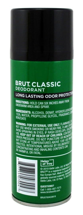 Brut in-use spray action on underarm demonstrating fast-dry protection benefit