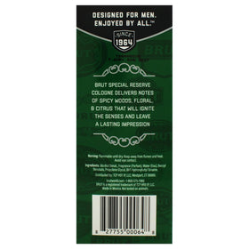 Brut bottle beside 3.4 oz marker demonstrating compact travel size