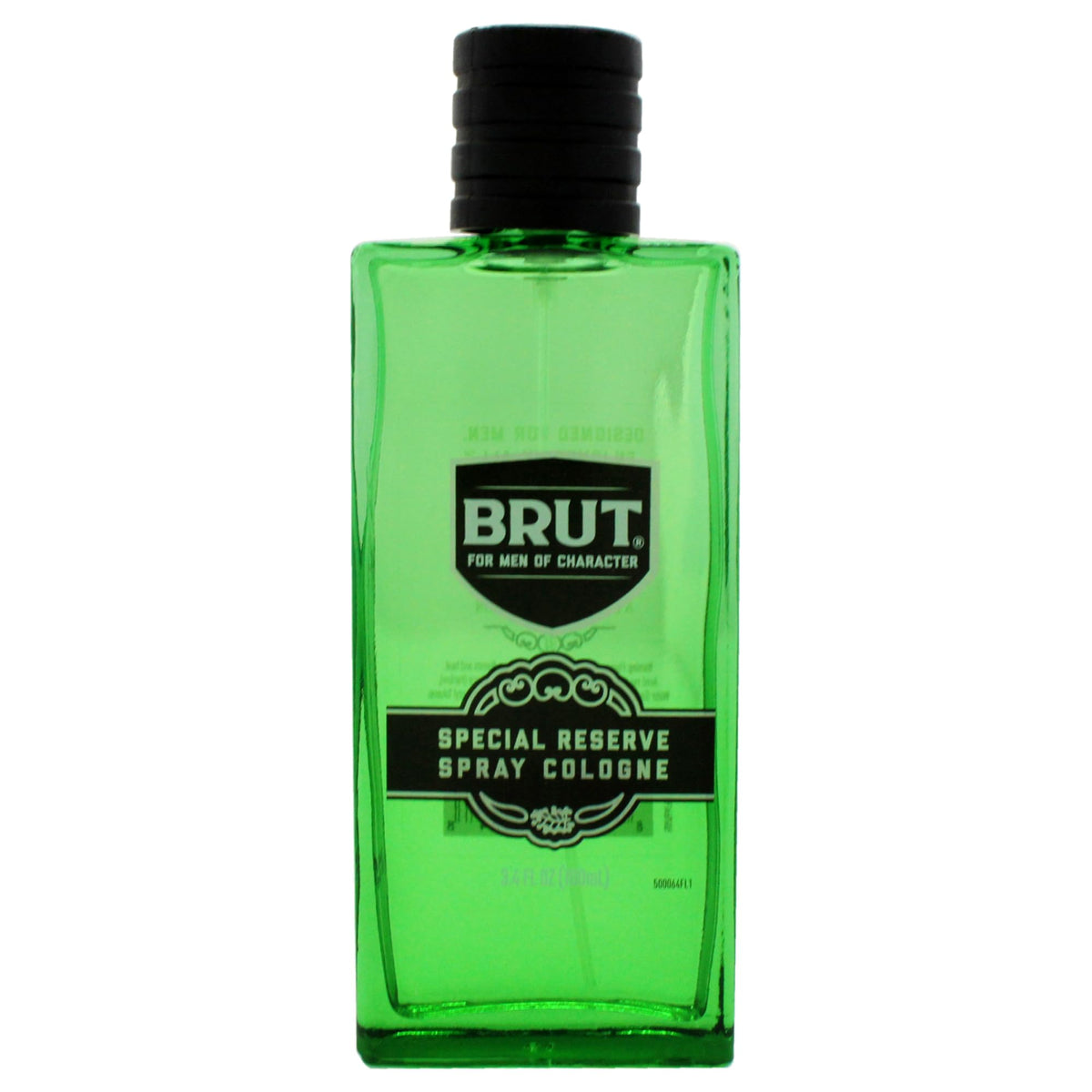 Brut side label detail highlighting fragrance name and stylish design