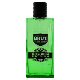 Brut side label detail highlighting fragrance name and stylish design