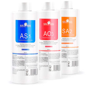 BRÜUN front packaging showing three 400ml bottles and easy salon use benefit