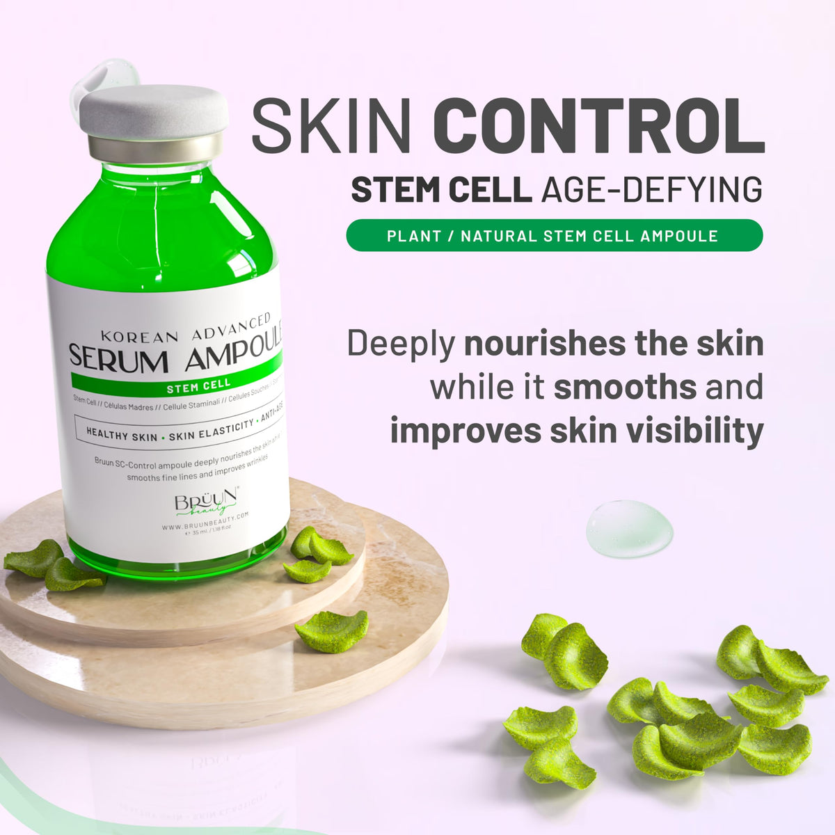 BRÜUN ampoule dropper dispensing serum demonstrating controlled application benefit