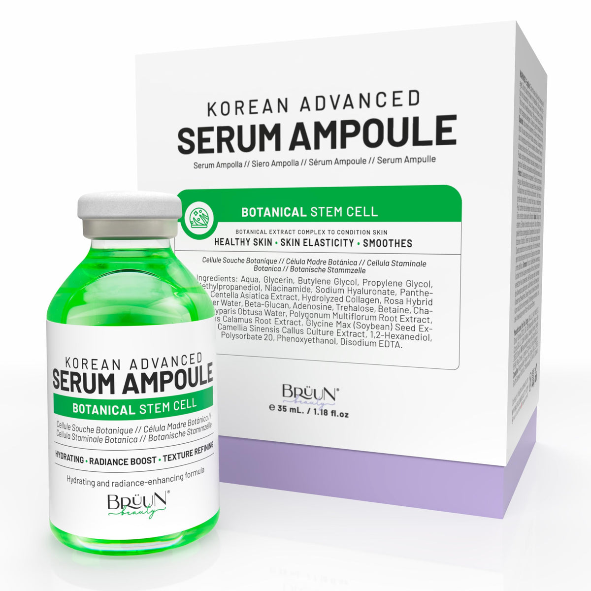 BRÜUN front bottle view showing elegant ampoule design and clear branding benefits