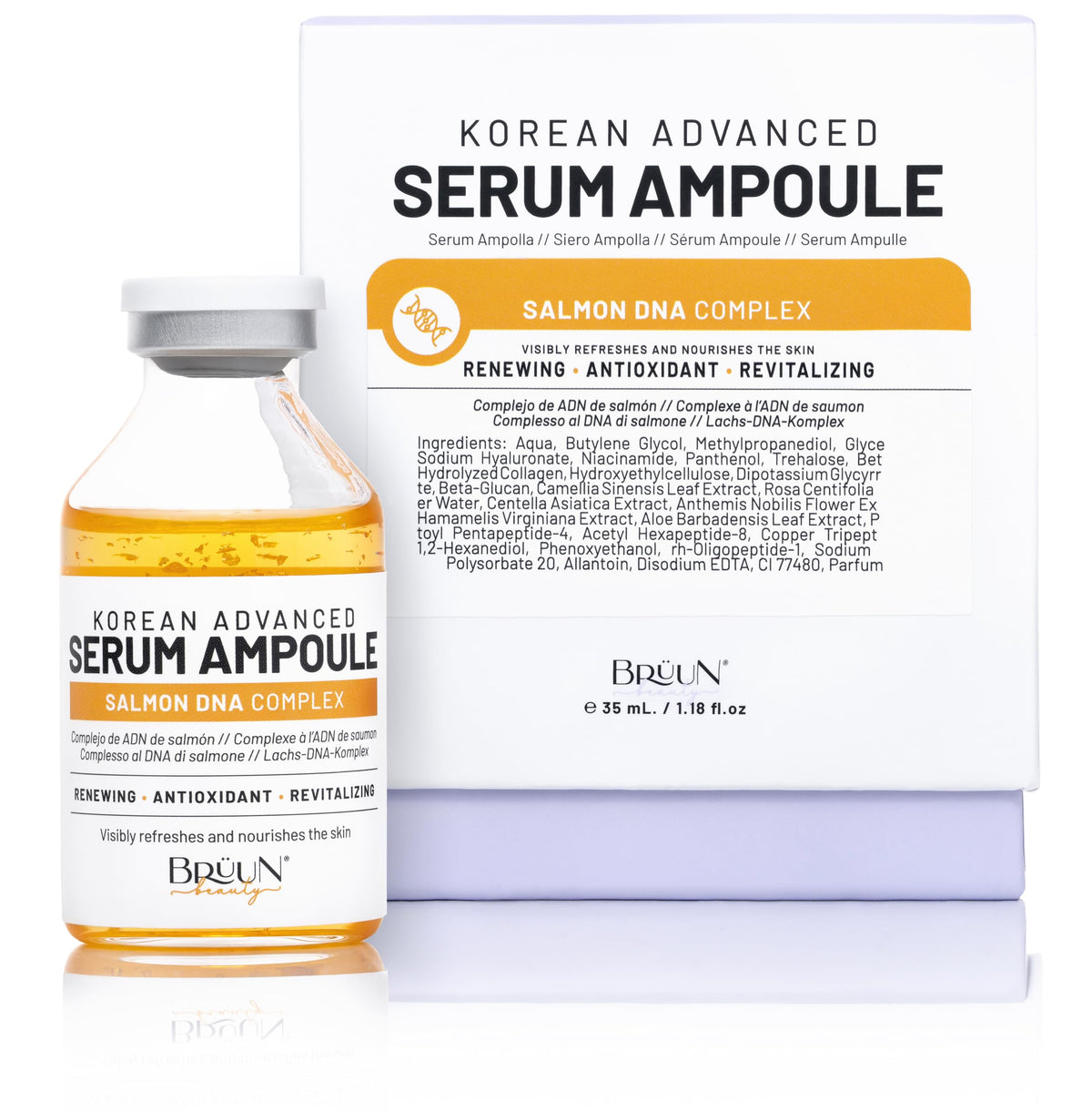 BRÜUN front packaging showing ampoule and label, conveys professional use