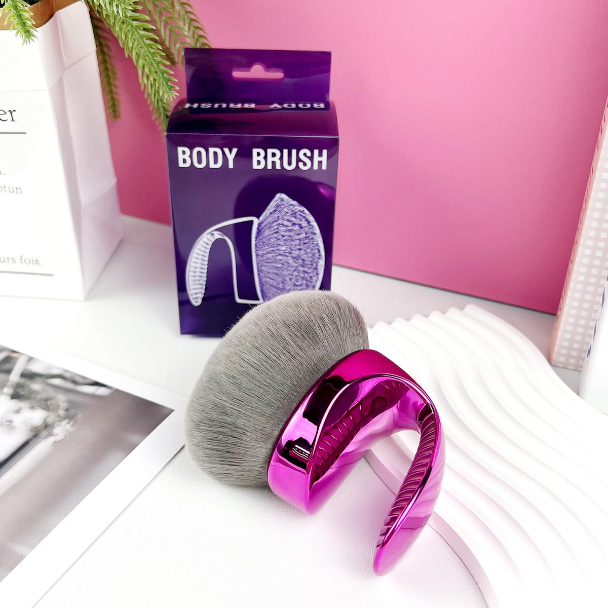 Brvlsoc brush on vanity near tanner and bronzer illustrating everyday beauty routine benefit