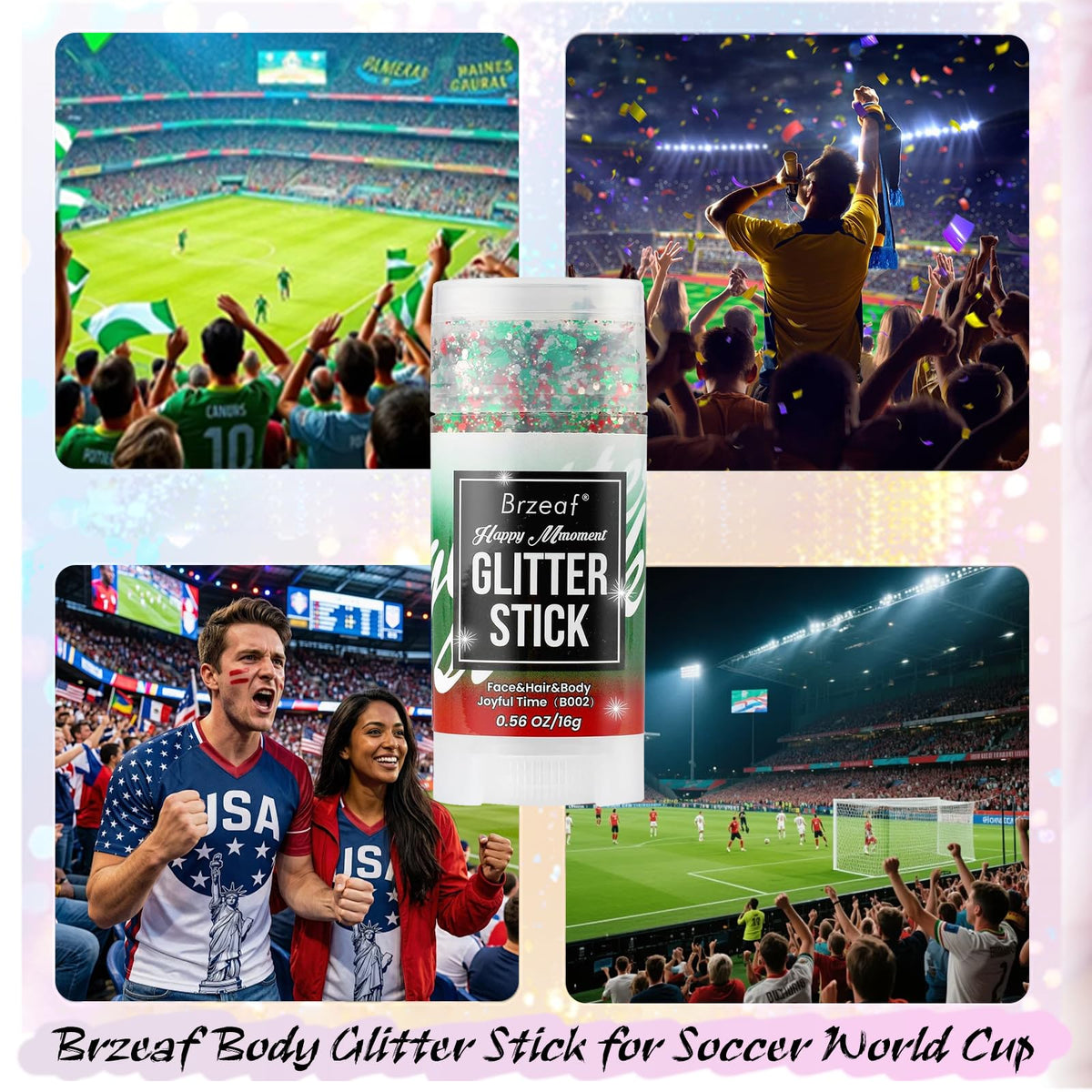 Brzeaf hairline highlight with glitter adding dynamic motion and festival sparkle