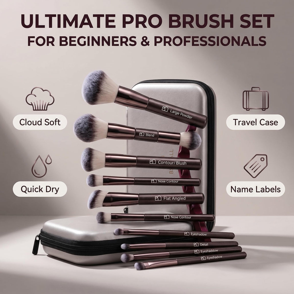 BS-MALL close-up of ultra-soft synthetic bristles demonstrating smooth blending