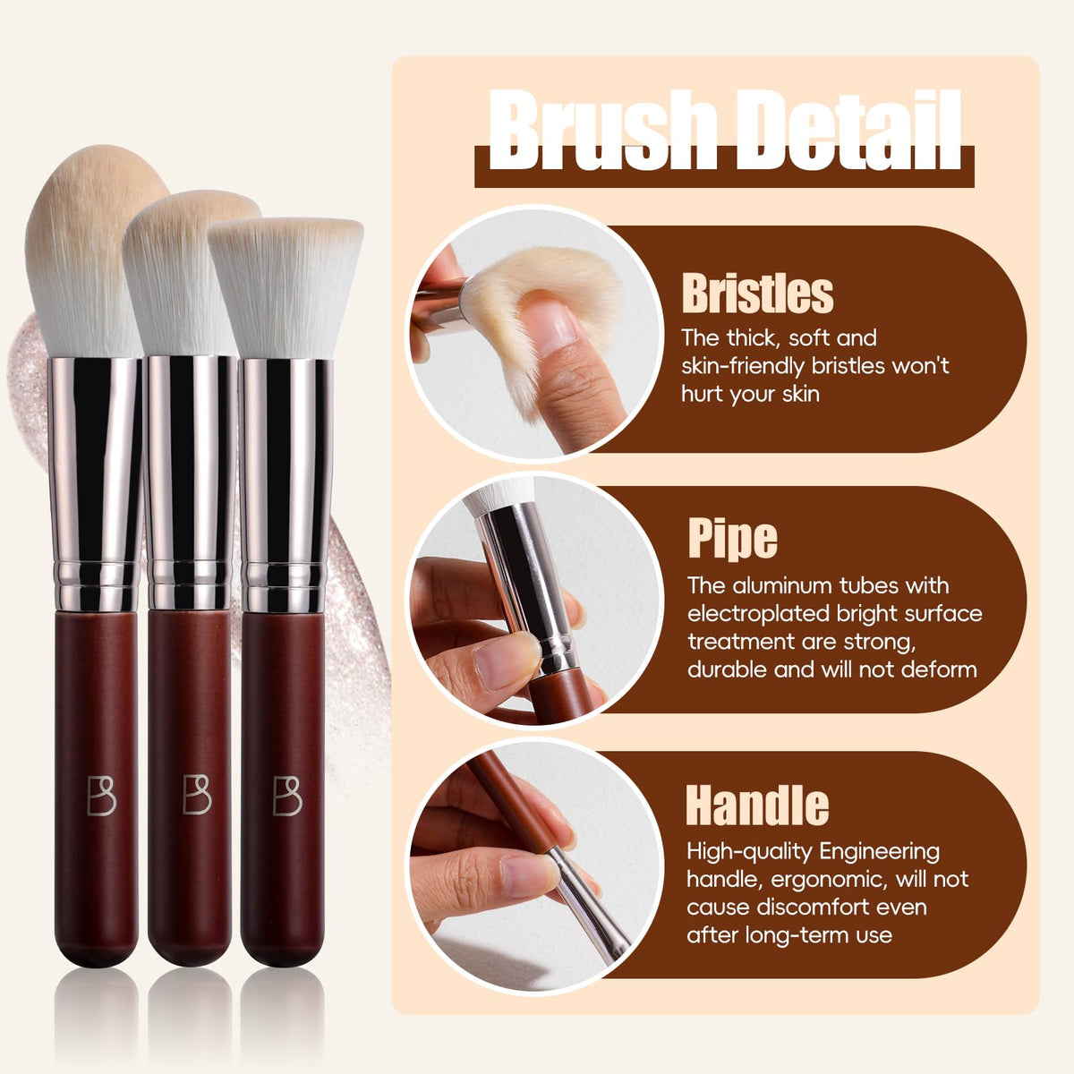 BS-MALL detailed brush heads highlighting soft synthetic bristles for smooth application
