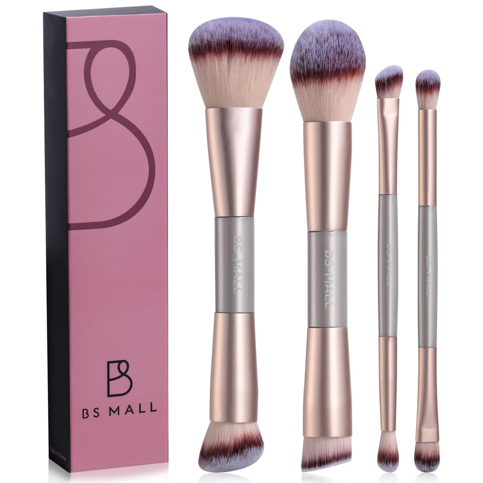 BS-MALL front view of champagne gold double-ended brush set, showing compact travel benefit