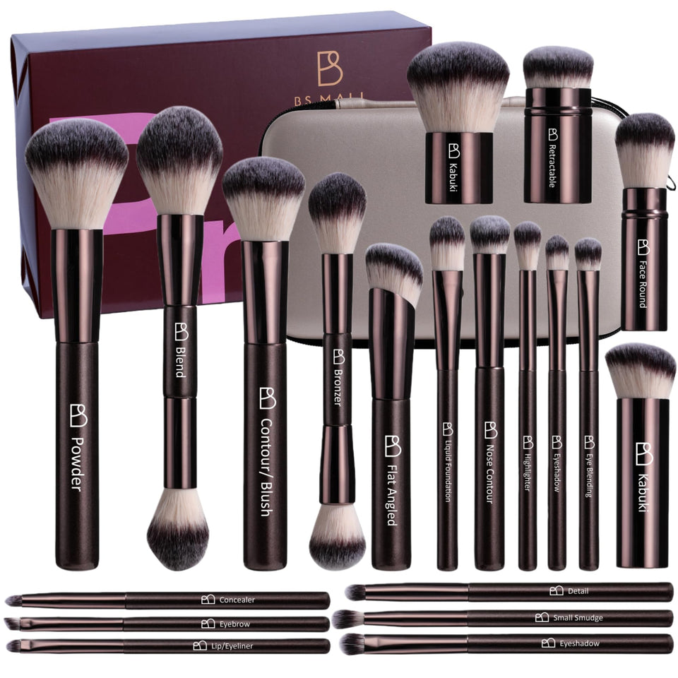 BS-MALL front packaging showing full 20-piece brush set and case for travel
