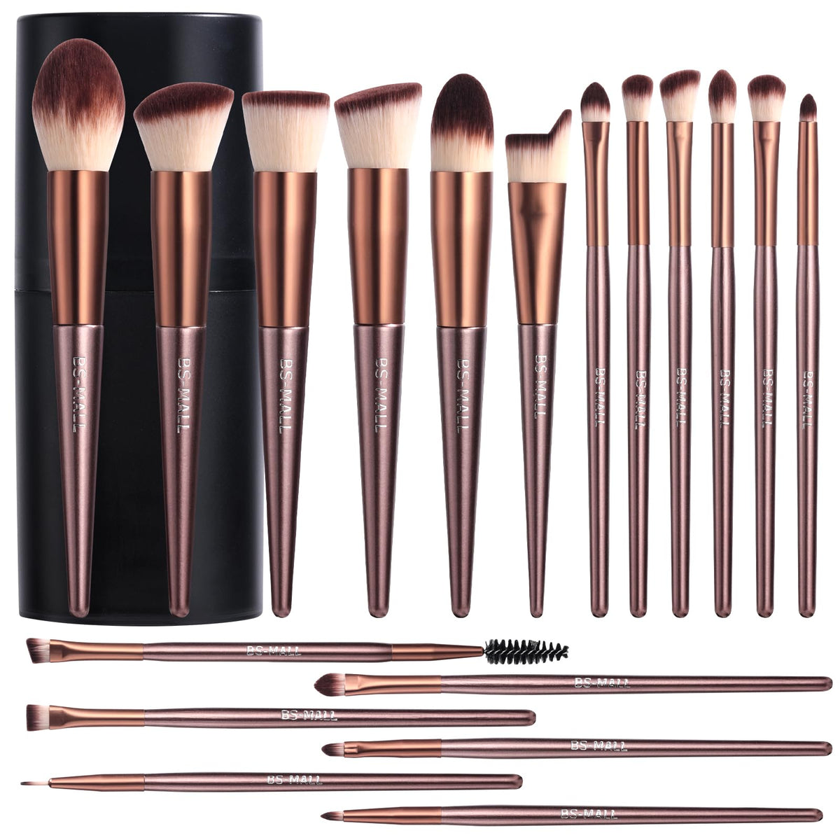 BS-MALL front view of brush set packaging and case, professional organization benefit