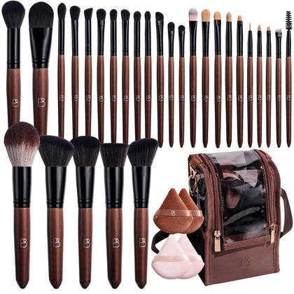 BS-MALL front view with case open showing organized brushes and bag for easy travel
