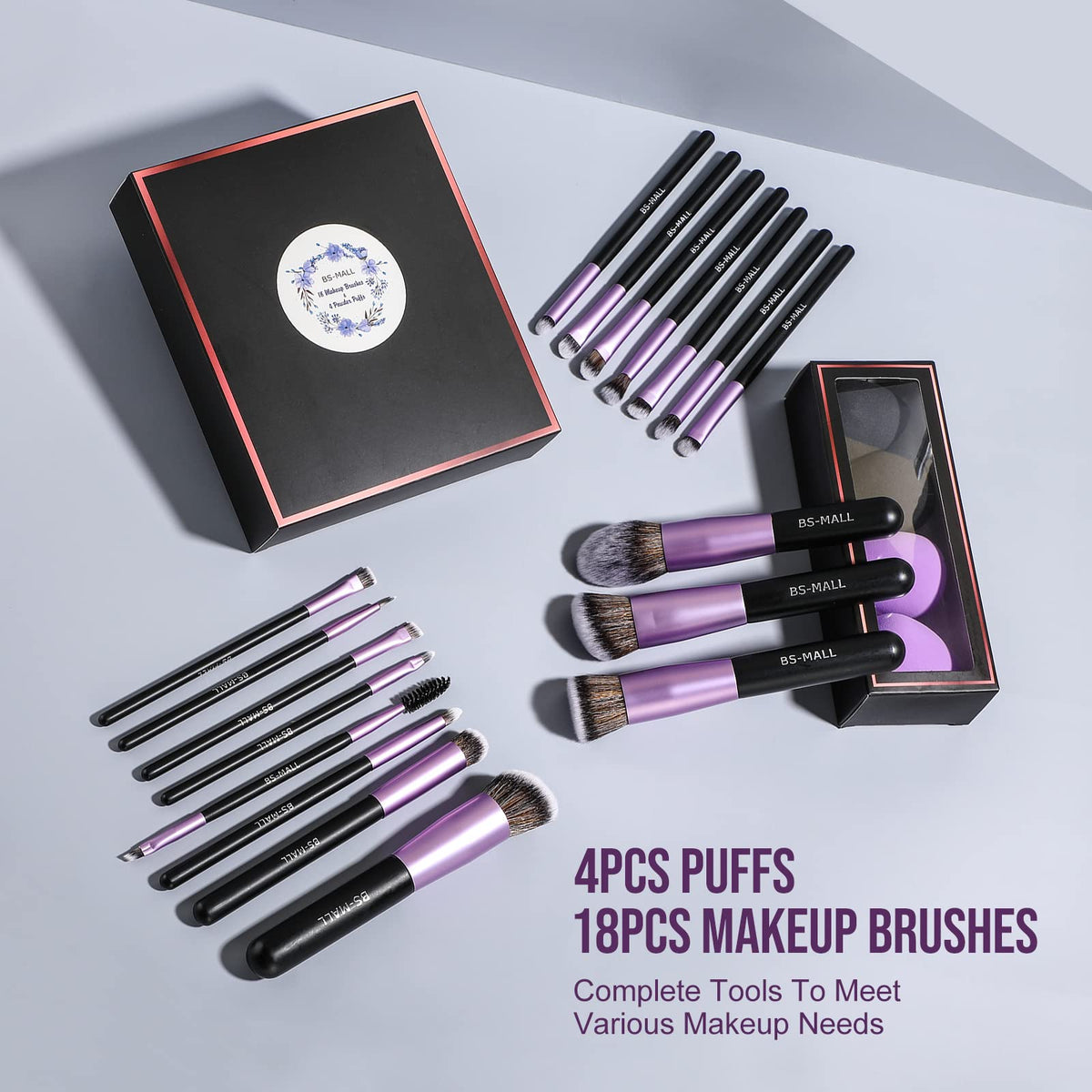 BS-MALL brushes and sponges styled on vanity showing organized routine benefit