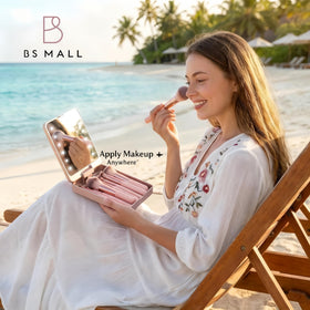 BS-MALL lifestyle shot in travel setting showing quick touch-ups on the go