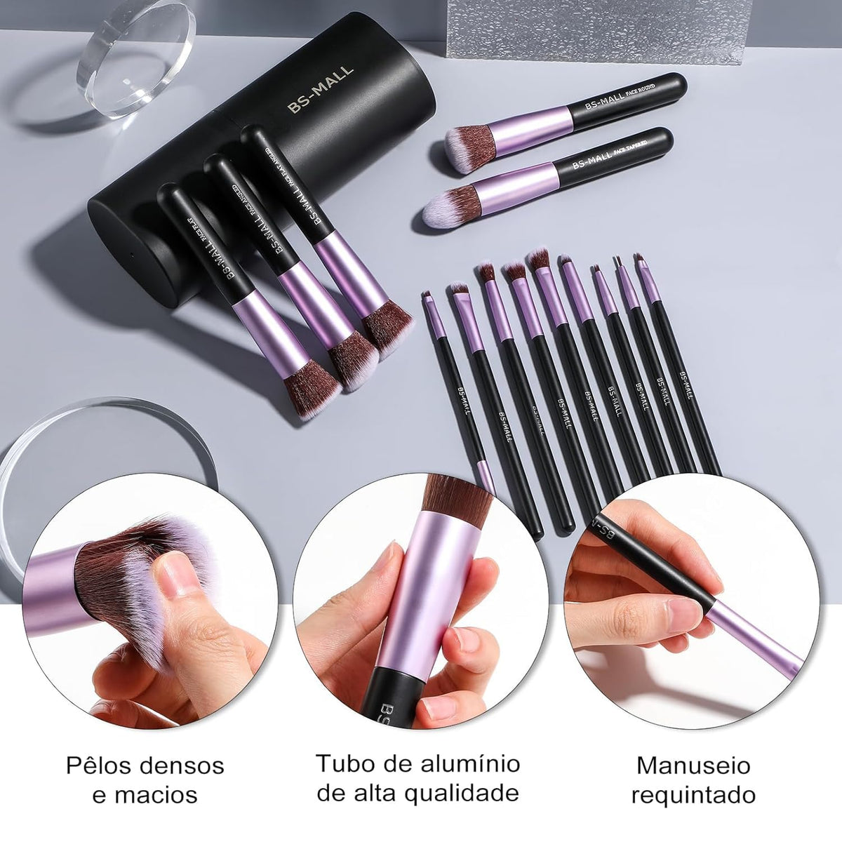 BS-MALL brush set next to hand illustrating size and scale convenience