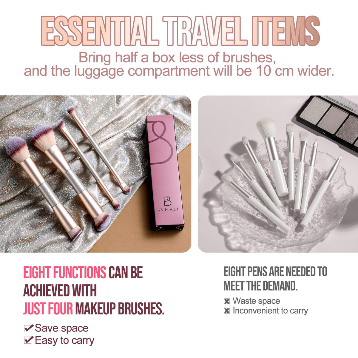 BS-MALL brushes next to a smartphone to show compact size and travel convenience