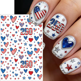 BSBTBZ applied flag and heart motif on a nail tip demonstrating patriotic accent placement