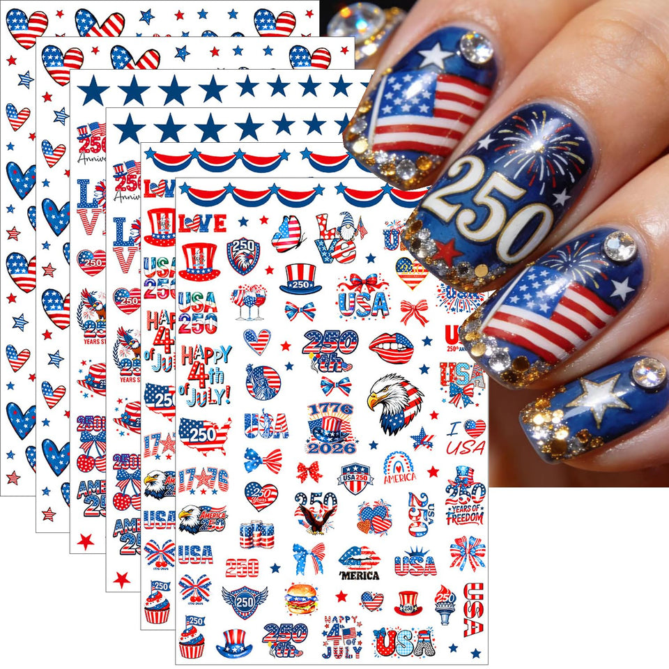 BSBTBZ front packaging showing six patriotic 250th anniversary sticker sheets for easy decoration