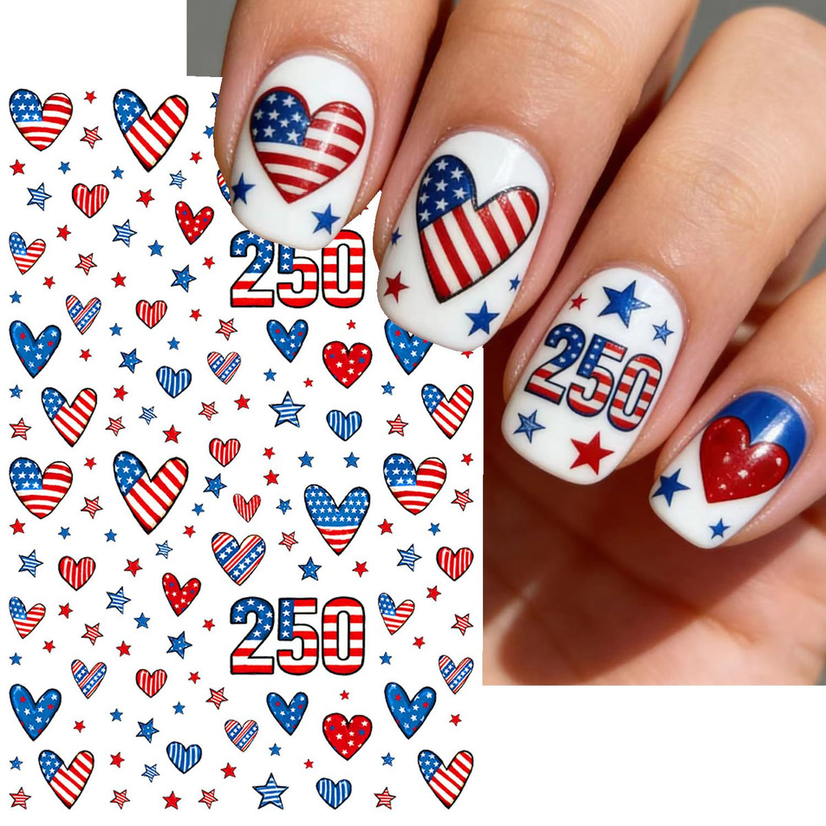 BSBTBZ sticker sheet next to nail tips showing scale and sticker size options for nails