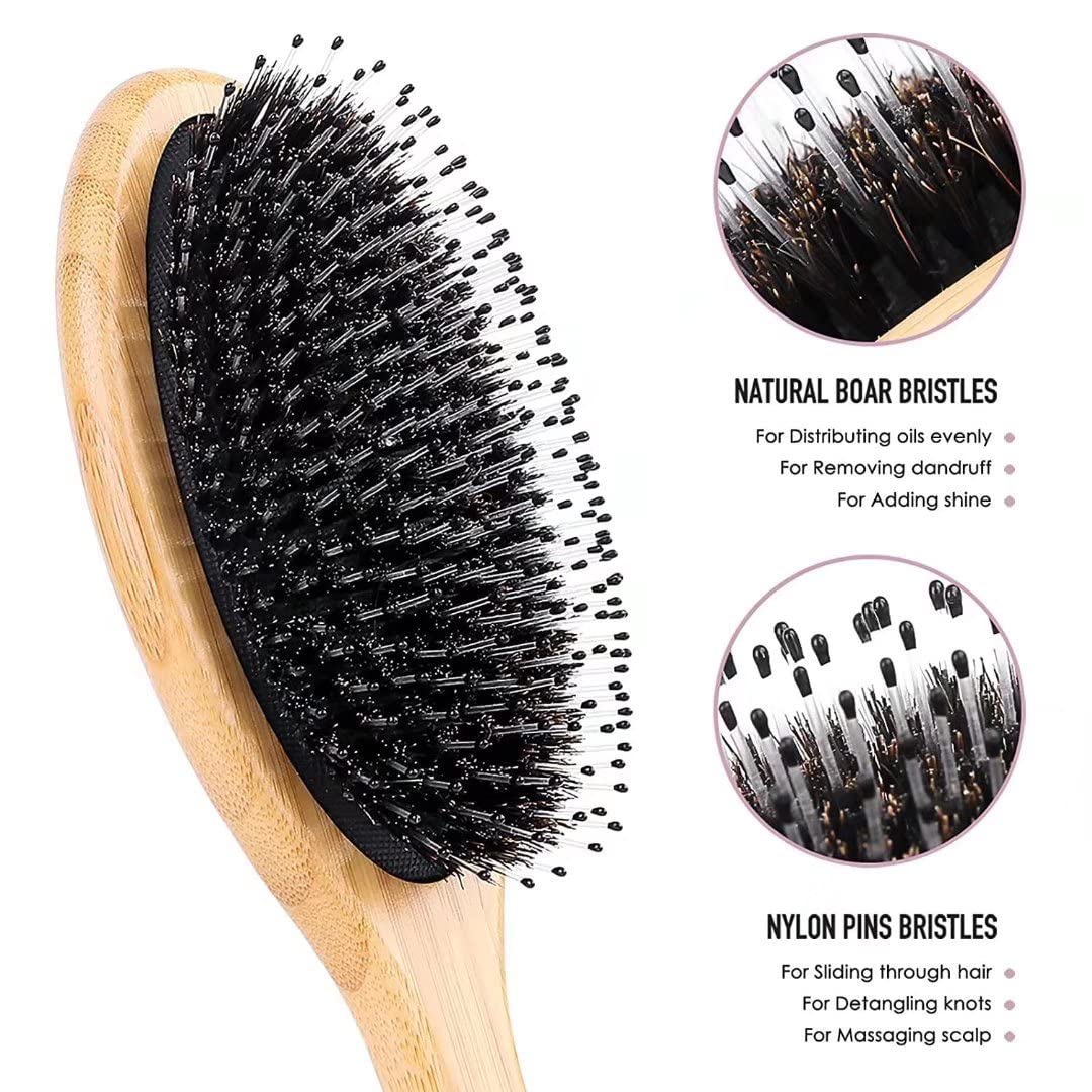 Bsisme close-up of mixed boar and nylon bristles highlighting detangling and smoothing action