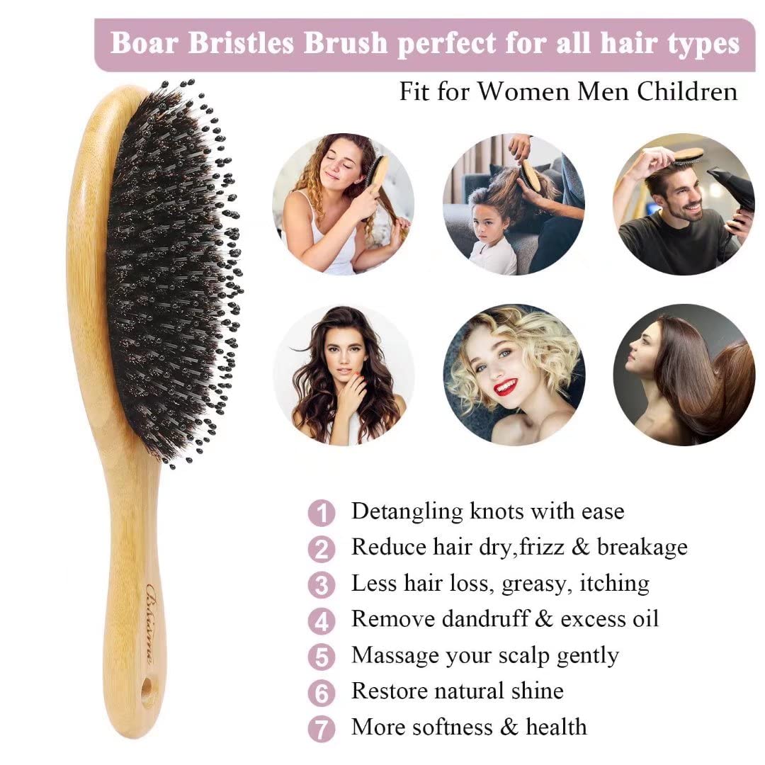 Bsisme brush held in hand to show size and comfortable bamboo grip for everyday use