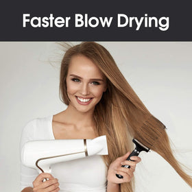 Bsisme curved brush placed against head, fits scalp for efficient drying