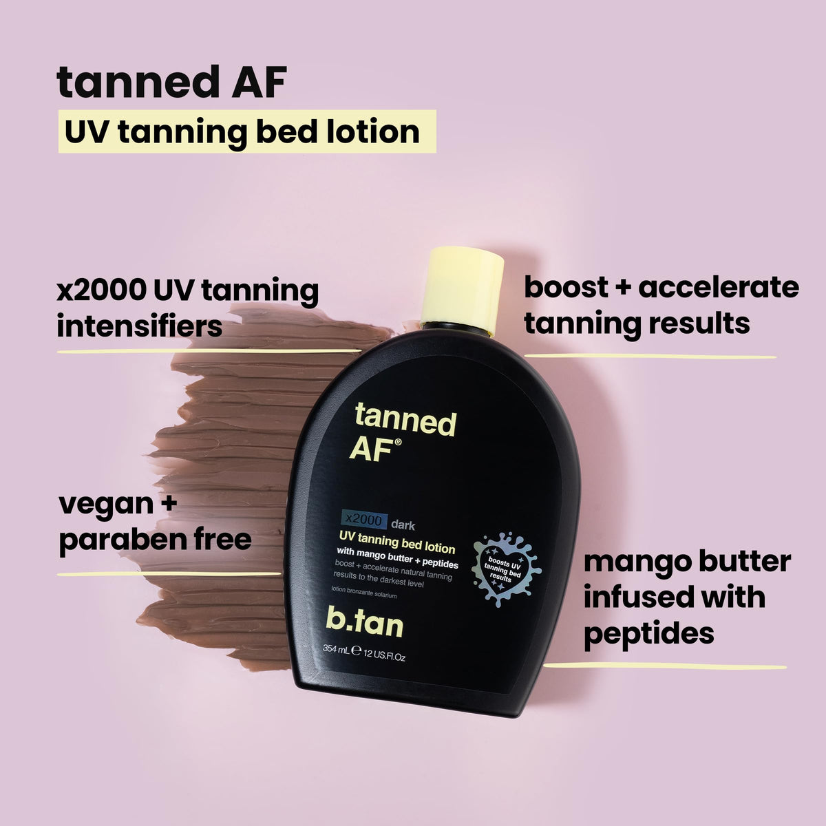 b.tan lotion applied in hand demonstrating easy spreadability