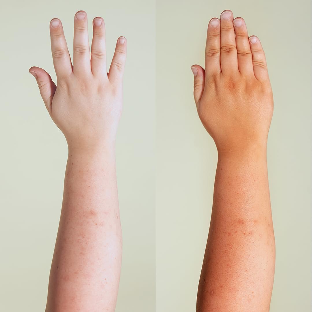 B.TAN application on forearm showing instant blendability and natural finish benefit