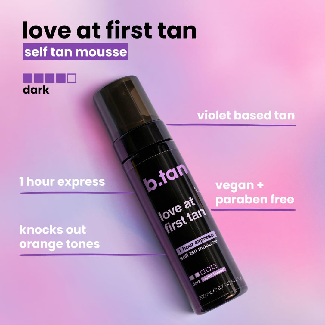 B.TAN applying mousse with mitt on arm for streak-free, smooth coverage
