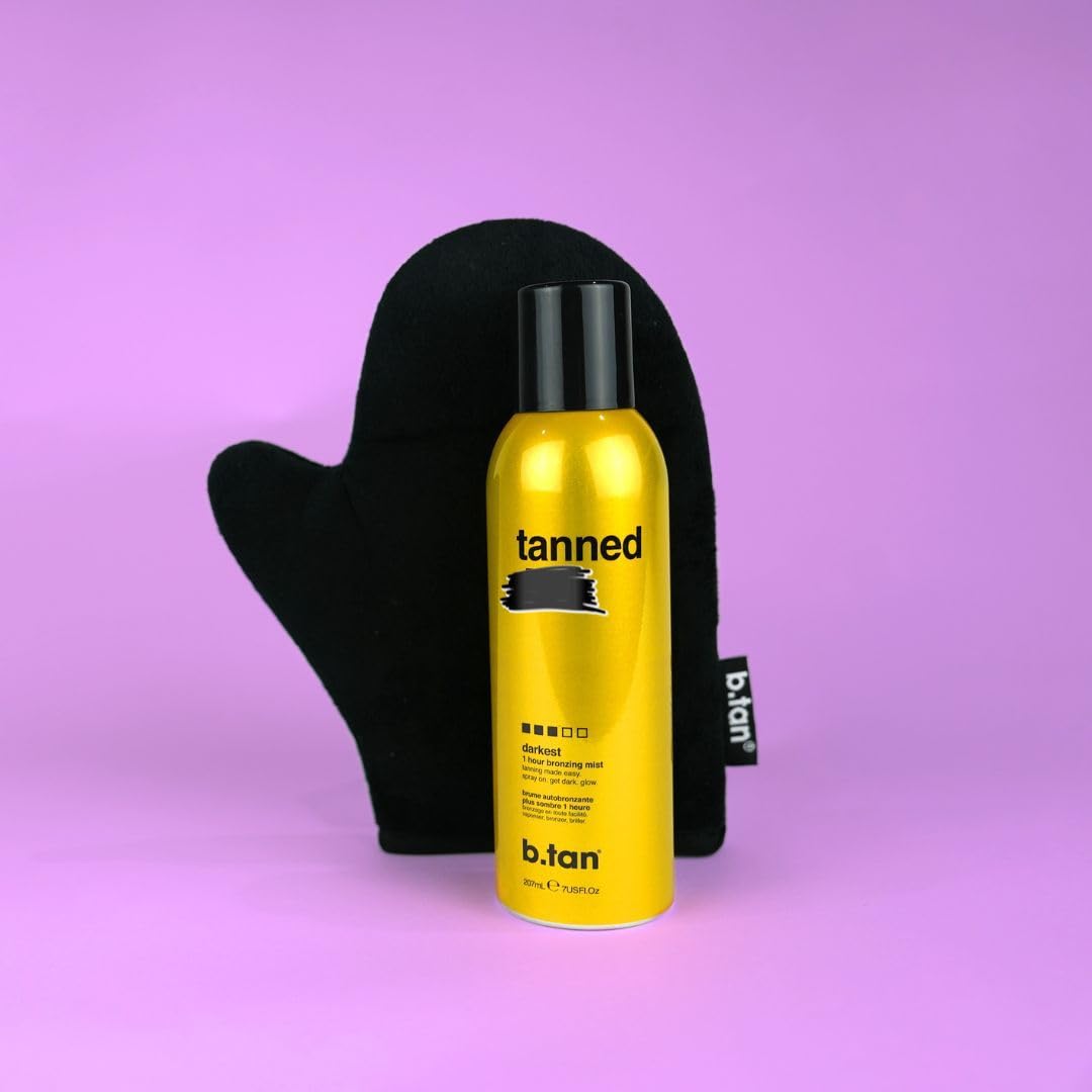 B.TAN bronzing mist ingredients label showing vegan formulation and low irritants