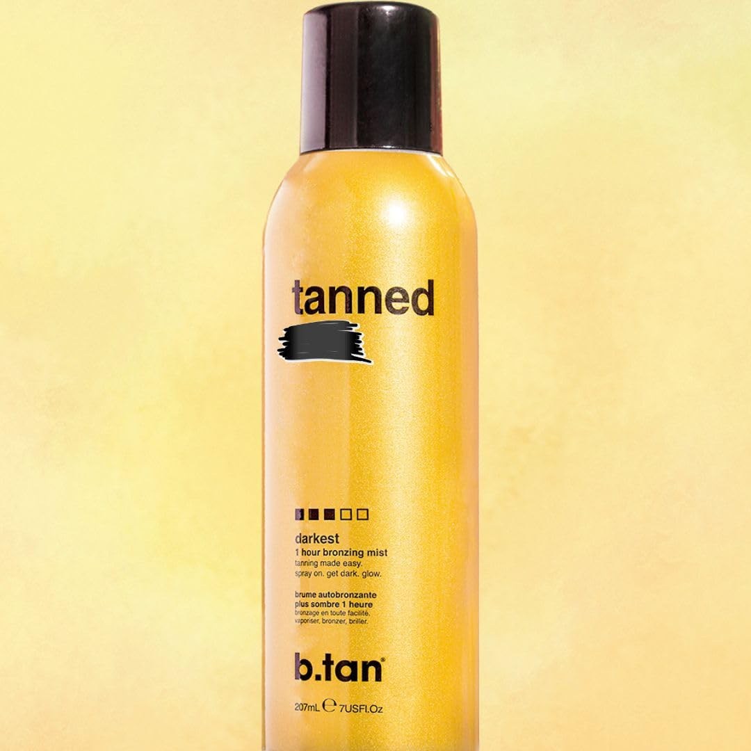 B.TAN bronzing mist lifestyle beach outfit displaying deep tan complementing summer wear