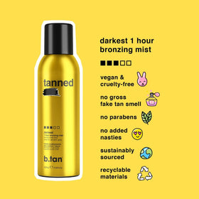 B.TAN bronzing mist texture droplet on skin showing rich color development benefit