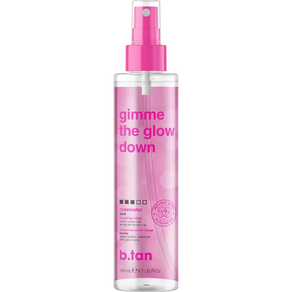 B.TAN front packaging bottle showing clear face tan mist and benefits