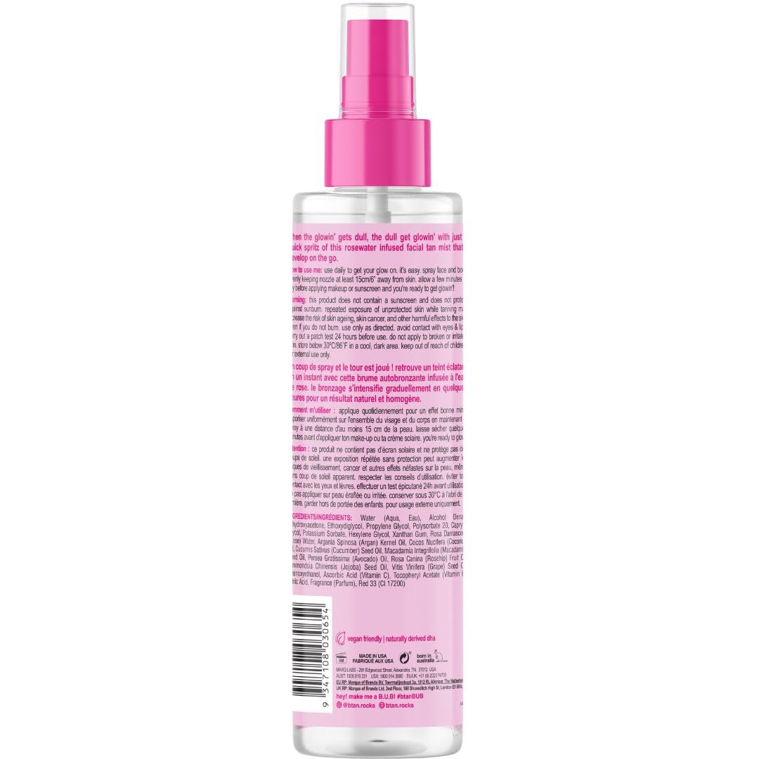 B.TAN spray nozzle misting onto skin demonstrating easy, even application