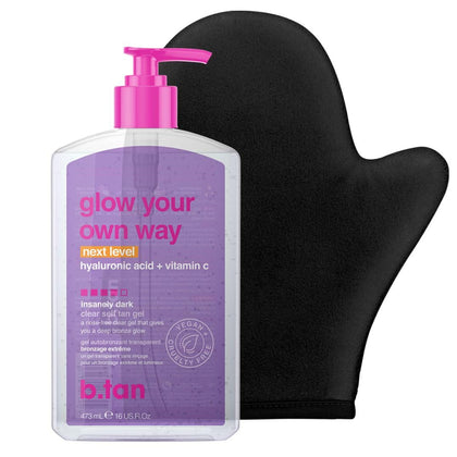 B.TAN front packaging showing kit and mitt for easy tanning